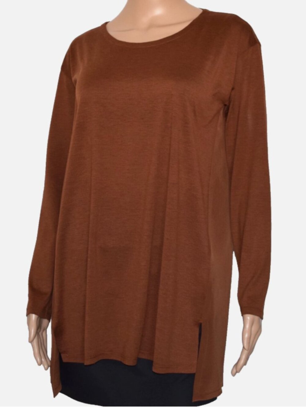 NWOT EILEEN FISHER Brown Silk Cotton Long Sleeve Hi-Low Tunic Size XS